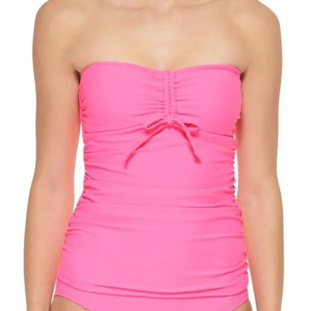 DKNY Bandeau Bow Tankini Swim Top Neon Pink XS